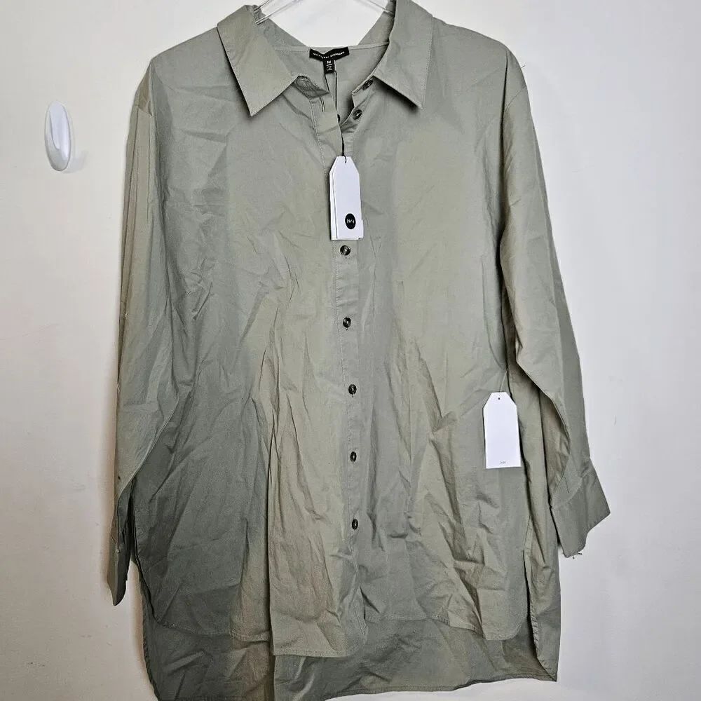 Universal Standard Long Sleeve Button Front Oxford Stretch Cotton Shirt NWT USTO